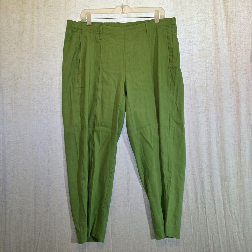 J. Jill Stretch Linen Green Pants Pull On Size XL Coastal Cruise Minimalist